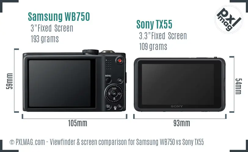 Samsung WB750 vs Sony TX55 Screen and Viewfinder comparison