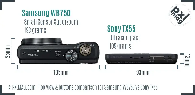 Samsung WB750 vs Sony TX55 top view buttons comparison