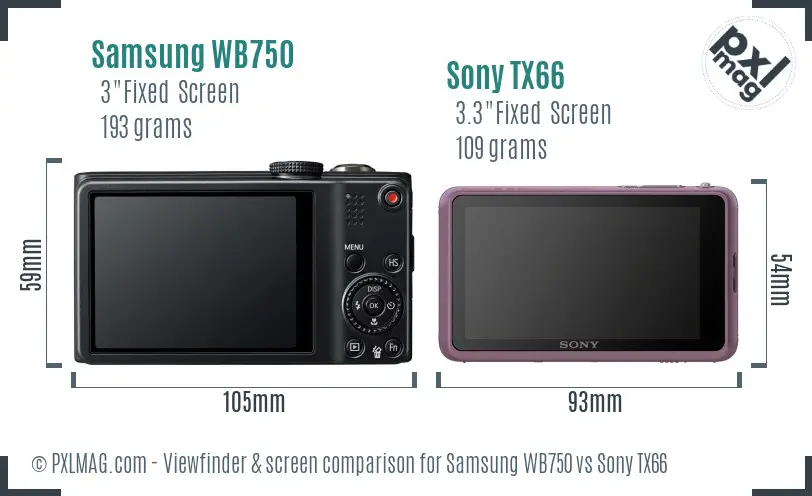 Samsung WB750 vs Sony TX66 Screen and Viewfinder comparison