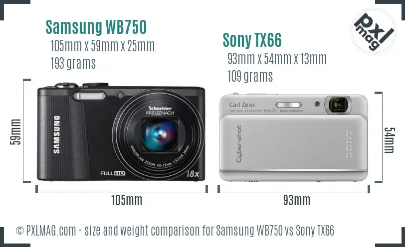 Samsung WB750 vs Sony TX66 size comparison