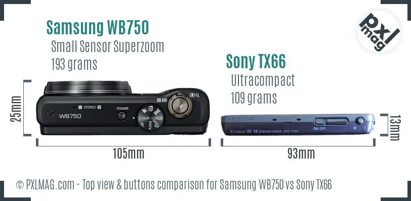 Samsung WB750 vs Sony TX66 top view buttons comparison