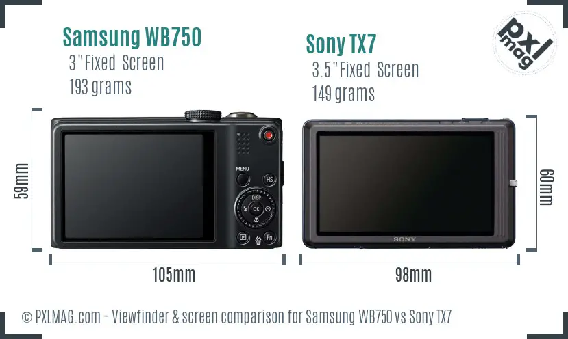 Samsung WB750 vs Sony TX7 Screen and Viewfinder comparison
