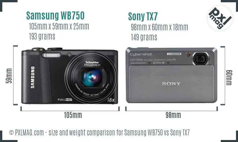 Samsung WB750 vs Sony TX7 size comparison