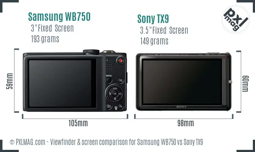 Samsung WB750 vs Sony TX9 Screen and Viewfinder comparison