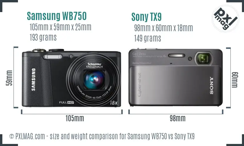 Samsung WB750 vs Sony TX9 size comparison