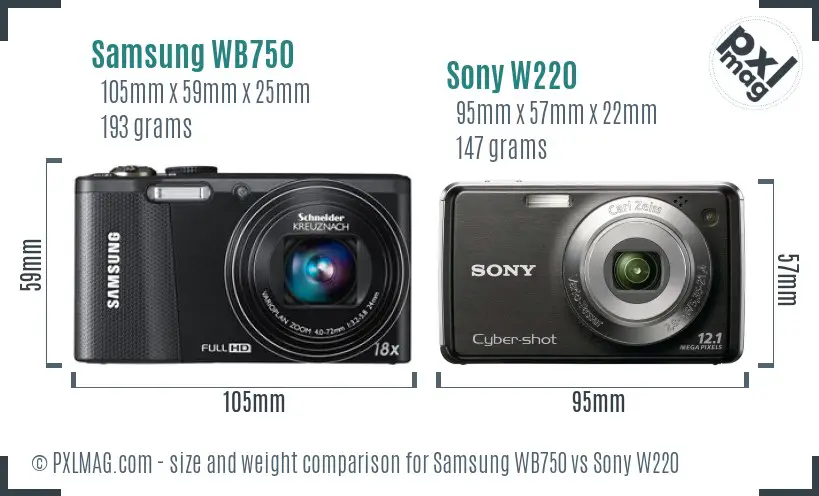 Samsung WB750 vs Sony W220 size comparison