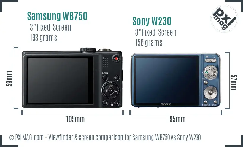 Samsung WB750 vs Sony W230 Screen and Viewfinder comparison