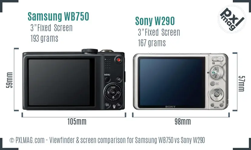 Samsung WB750 vs Sony W290 Screen and Viewfinder comparison