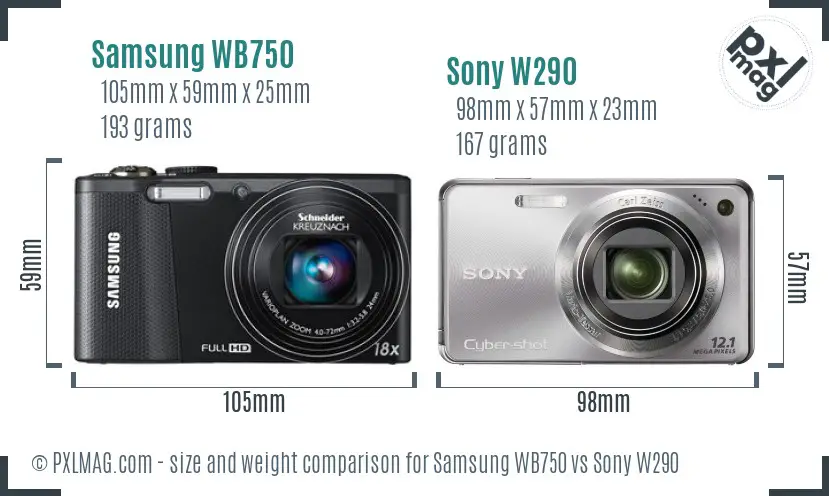 Samsung WB750 vs Sony W290 size comparison