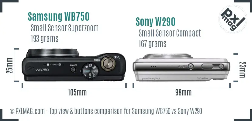 Samsung WB750 vs Sony W290 top view buttons comparison