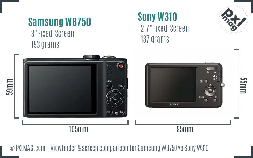 Samsung WB750 vs Sony W310 Screen and Viewfinder comparison