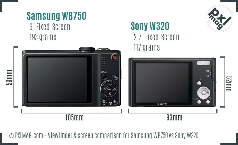 Samsung WB750 vs Sony W320 Screen and Viewfinder comparison