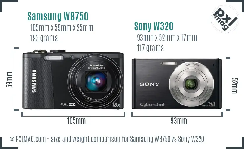 Samsung WB750 vs Sony W320 size comparison