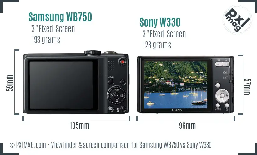 Samsung WB750 vs Sony W330 Screen and Viewfinder comparison
