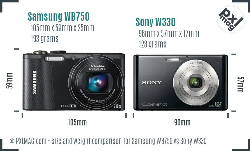 Samsung WB750 vs Sony W330 size comparison