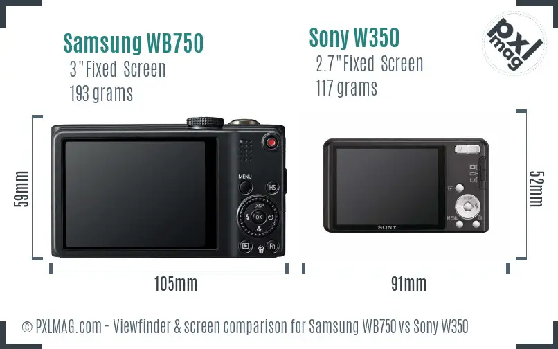 Samsung WB750 vs Sony W350 Screen and Viewfinder comparison