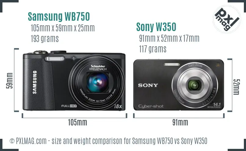 Samsung WB750 vs Sony W350 size comparison