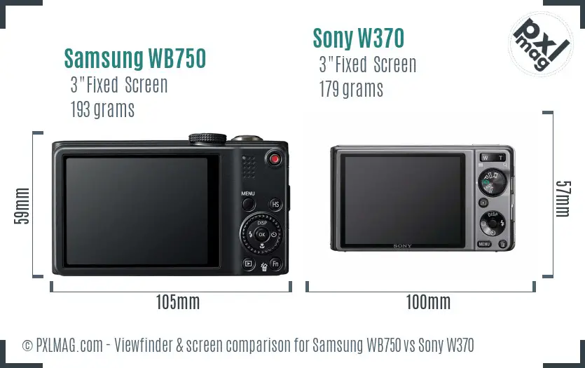 Samsung WB750 vs Sony W370 Screen and Viewfinder comparison