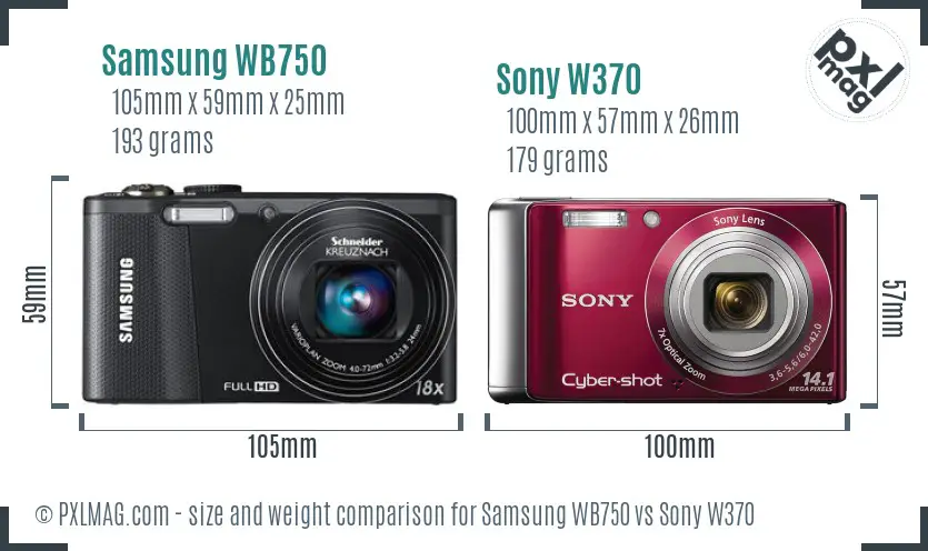 Samsung WB750 vs Sony W370 size comparison
