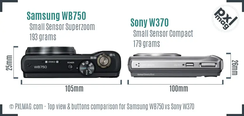 Samsung WB750 vs Sony W370 top view buttons comparison