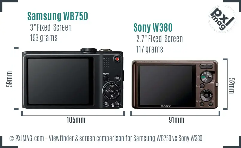 Samsung WB750 vs Sony W380 Screen and Viewfinder comparison