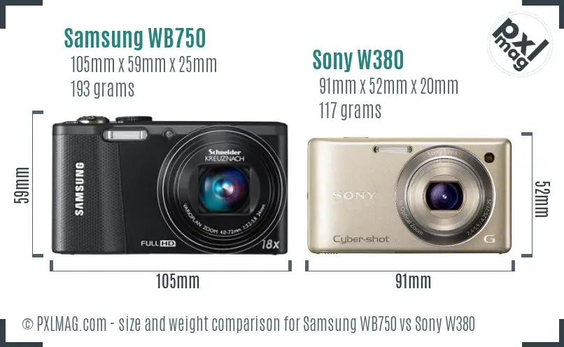 Samsung WB750 vs Sony W380 size comparison