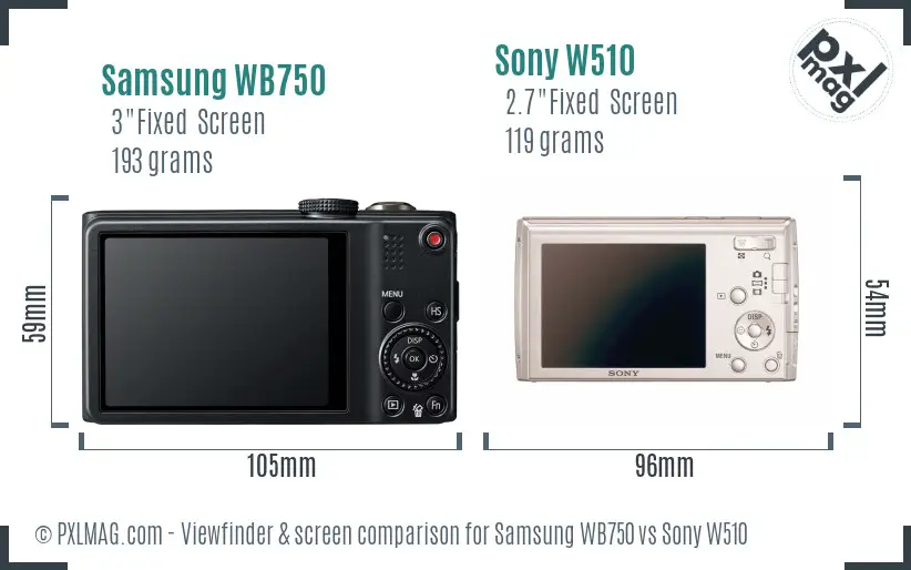 Samsung WB750 vs Sony W510 Screen and Viewfinder comparison