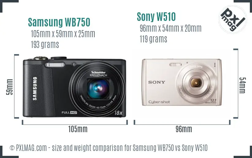 Samsung WB750 vs Sony W510 size comparison