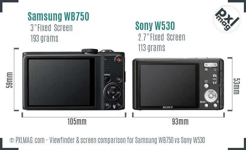Samsung WB750 vs Sony W530 Screen and Viewfinder comparison