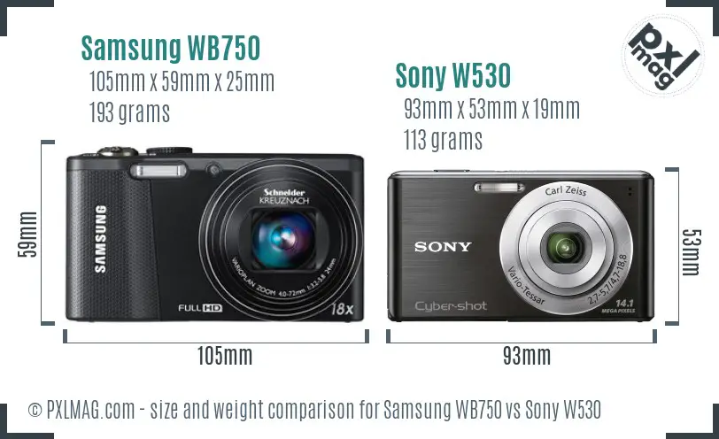 Samsung WB750 vs Sony W530 size comparison