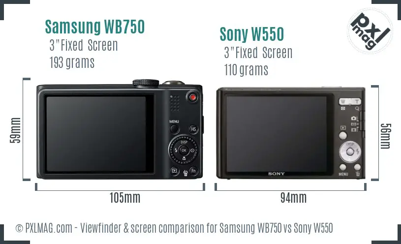 Samsung WB750 vs Sony W550 Screen and Viewfinder comparison