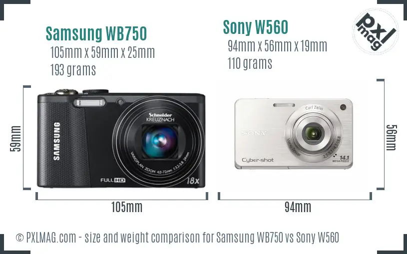 Samsung WB750 vs Sony W560 size comparison