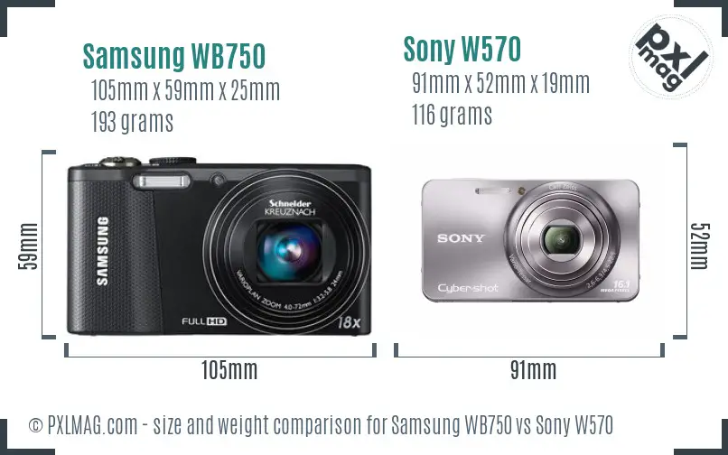 Samsung WB750 vs Sony W570 size comparison