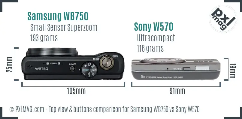 Samsung WB750 vs Sony W570 top view buttons comparison