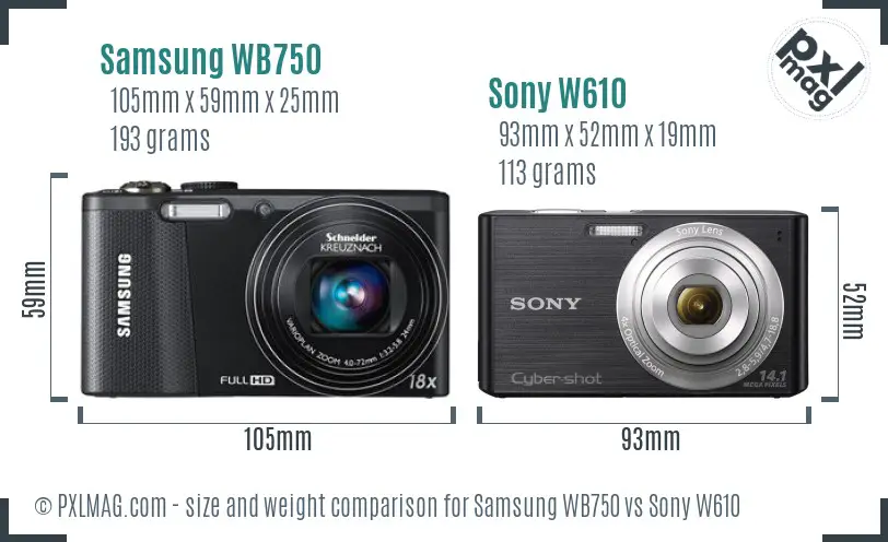 Samsung WB750 vs Sony W610 size comparison