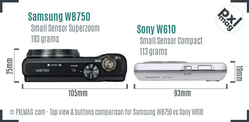 Samsung WB750 vs Sony W610 top view buttons comparison
