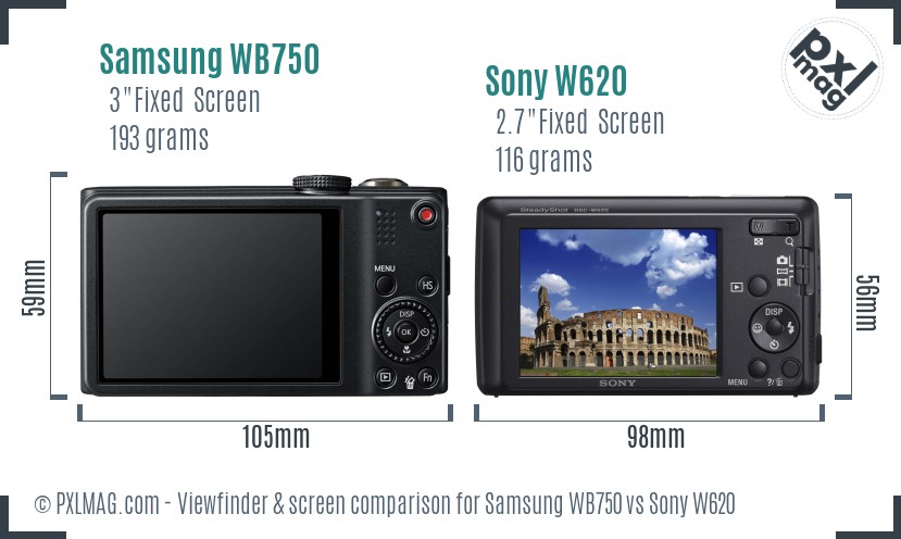 Samsung WB750 vs Sony W620 Screen and Viewfinder comparison