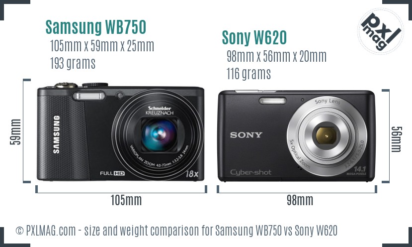 Samsung WB750 vs Sony W620 size comparison