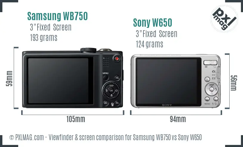 Samsung WB750 vs Sony W650 Screen and Viewfinder comparison