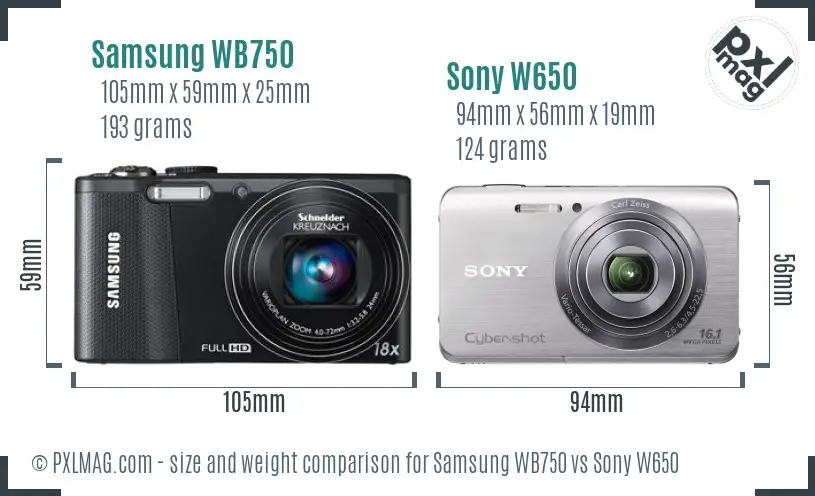 Samsung WB750 vs Sony W650 size comparison