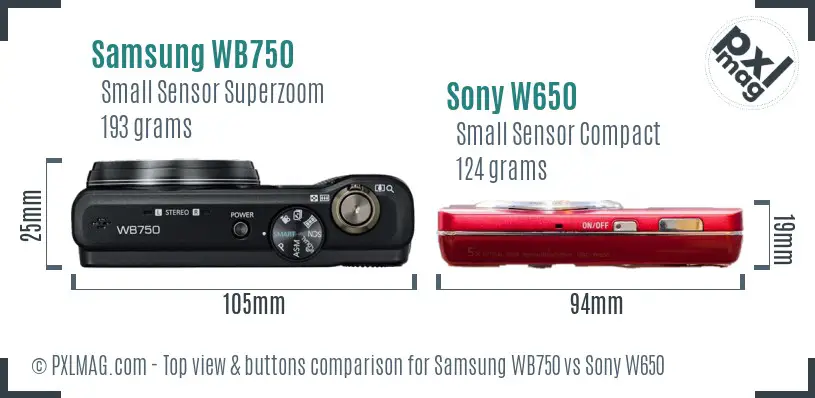 Samsung WB750 vs Sony W650 top view buttons comparison