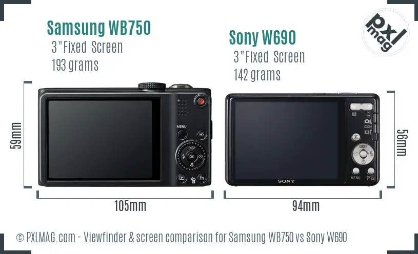 Samsung WB750 vs Sony W690 Screen and Viewfinder comparison