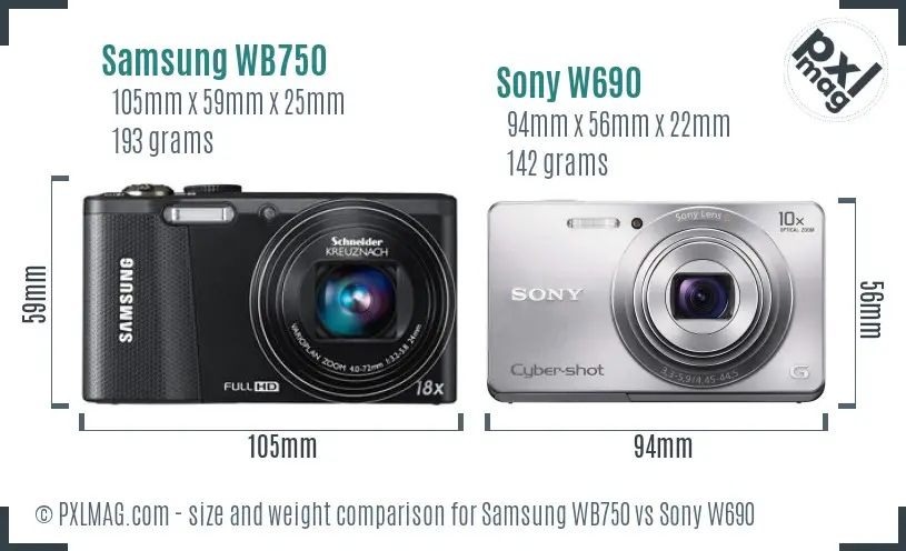 Samsung WB750 vs Sony W690 size comparison