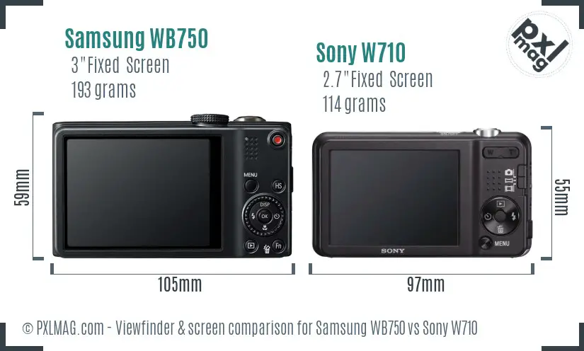 Samsung WB750 vs Sony W710 Screen and Viewfinder comparison