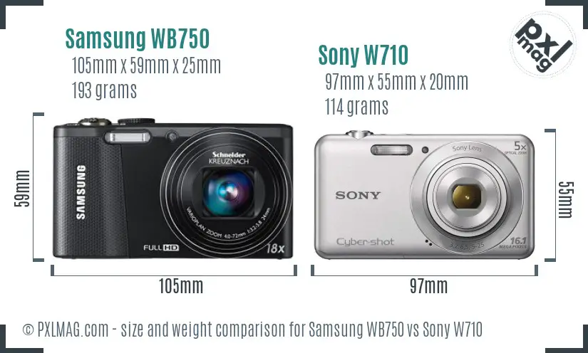 Samsung WB750 vs Sony W710 size comparison