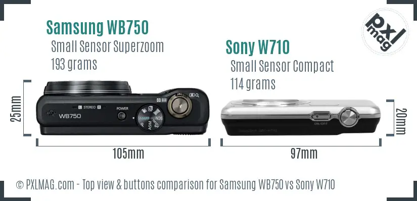 Samsung WB750 vs Sony W710 top view buttons comparison