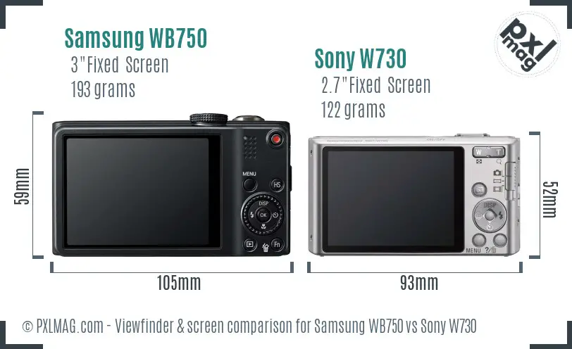 Samsung WB750 vs Sony W730 Screen and Viewfinder comparison