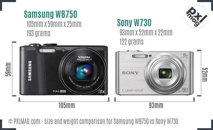 Samsung WB750 vs Sony W730 size comparison