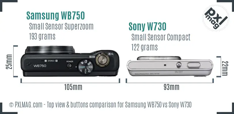 Samsung WB750 vs Sony W730 top view buttons comparison