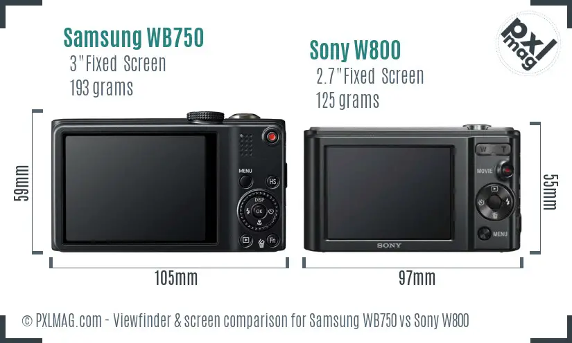Samsung WB750 vs Sony W800 Screen and Viewfinder comparison